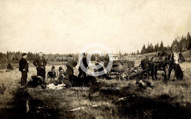 On a hunt in the vicinity of the Znamensky glass factory, 1913. Creator: S. Ia. Mamontov.