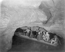 "On Echo River" (boat with tourists), Mammoth Cave, Edmondson County, Kentucky, c1891. Creator: Frances Benjamin Johnston