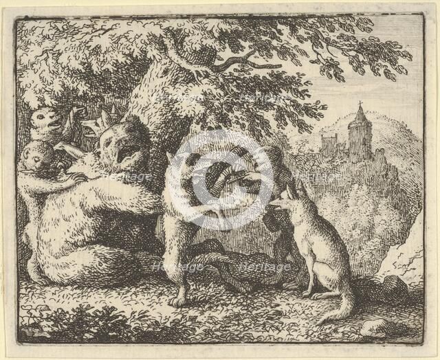 On Order of the Lion, a Piece of Skin is Taken from the Bear, A Piece of the Front Paws..., 1650-75. Creator: Allart van Everdingen.