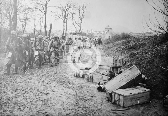 On Maubeuge Road, coming from 1st line trenches, between c1915 and c1920. Creator: Bain News Service.