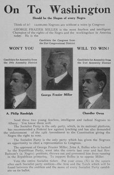 On to Washington; A. Philip Randolph, Candidate for Assembly from the 19th Assembly..., 1918-1922. Creator: Unknown