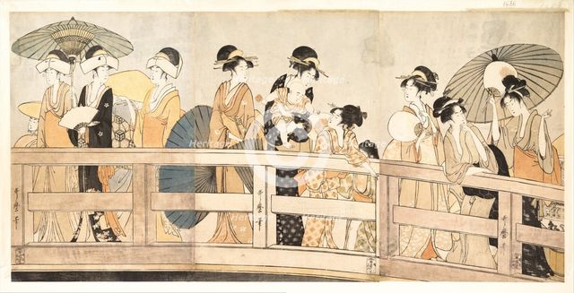 On top and beneath Ryogoku Bridge, c. 1800. Artist: Utamaro, Kitagawa (1753-1806)