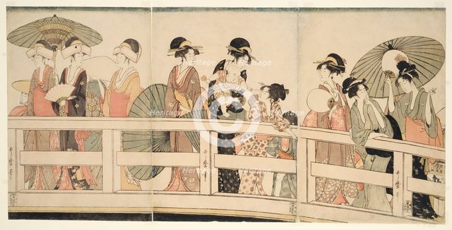 On top and beneath Ryogoku Bridge (Ryogokubashi no ue, shita), Japan, c. 1795/96. Creator: Kitagawa Utamaro.