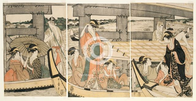 On top and beneath Ryogoku Bridge (Ryogokubashi no ue, shita), Japan, c. 1795/96. Creator: Kitagawa Utamaro.