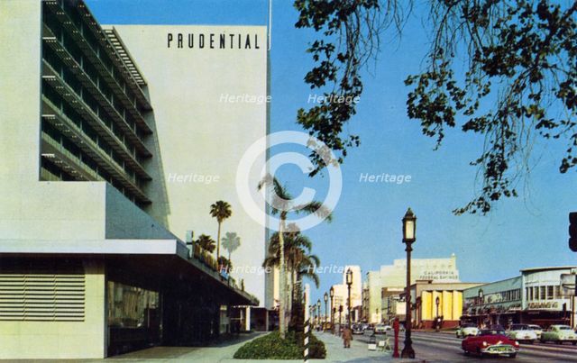 On the 'Miracle Mile', Wilshire Boulevard, Los Angeles, California, USA, 1953. Artist: Unknown