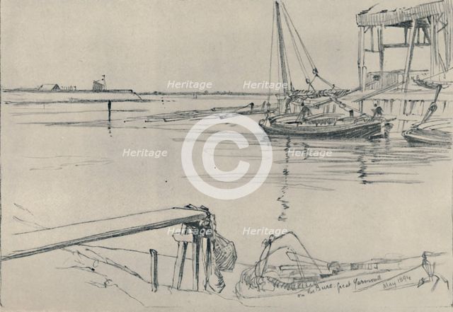 'On the Bure, Great Yarmouth', 1894, (1919). Artist: Frank Short.