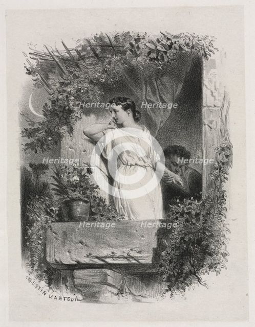 On the Balcony, 1842. Creator: Célestin François Nanteuil (French, 1813-1873).