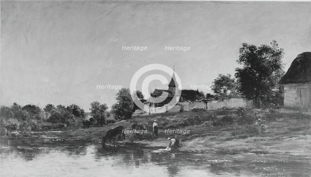 On the Bank of the Seine at Portejoie, c. 1865. Creator: Charles Francois Daubigny.