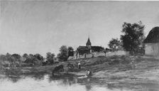 On the Bank of the Seine at Portejoie, c. 1865. Creator: Charles Francois Daubigny