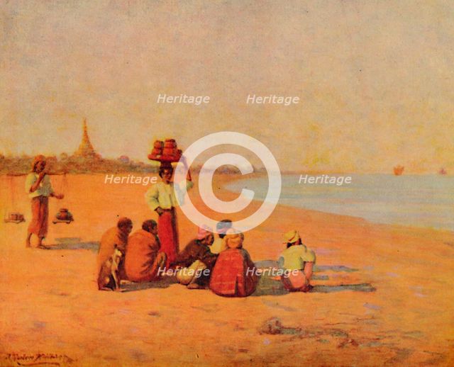'On the Banks of the Irrawaddy - Waiting for the Steamer', 1913. Artist: James Raeburn Middleton.