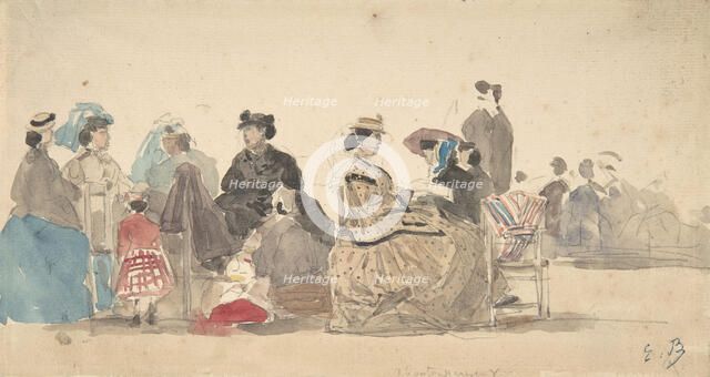 On the Beach, 1865. Creator: Eugene Louis Boudin.