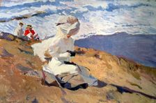 On the beach at Biarritz oil on canvas by Joaquin Sorolla