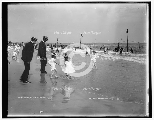 On the beach at Rockaway, N.Y., between 1901 and 1906. Creator: Unknown.