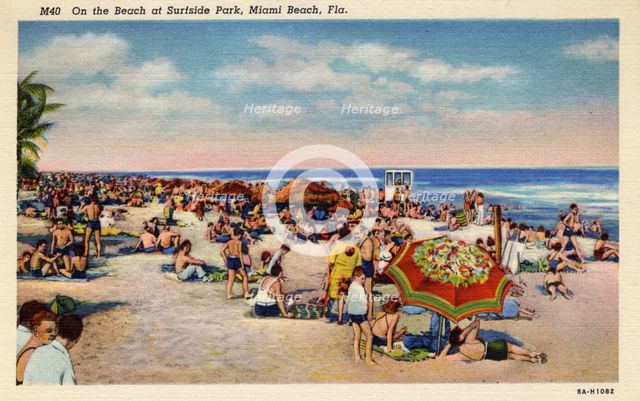 On the beach at Surfside Park, Miami Beach, Florida, 1938. Artist: Unknown