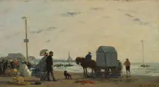 On the Beach at Trouville, 1863. Creator: Eugene Louis Boudin