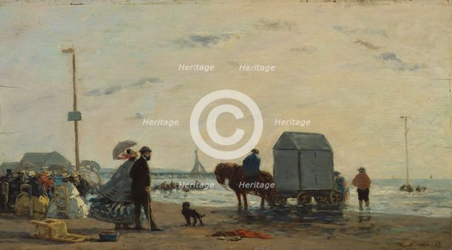 On the Beach at Trouville, 1863. Creator: Eugene Louis Boudin.