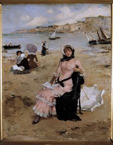 On the Beach by Francisco Miralles, oil, 1882