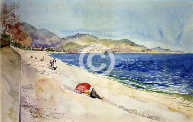 On the Beach below the Promenade des Anglais, Nice, France, 1898. Creator: Cass Gilbert.