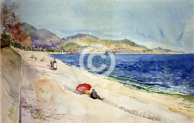 On the Beach below the Promenade des Anglais, Nice, France, 1898. Creator: Cass Gilbert.