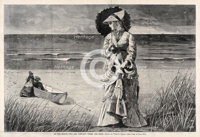 On the Beach - Two are Company, Three are None, 1872. Creator: Winslow Homer (American, 1836-1910).