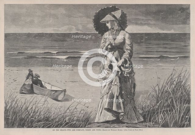 On the Beach - Two are Company, Three are None (Harper's Weekly, Vol. XVI), August 17, 1872. Creator: Unknown.