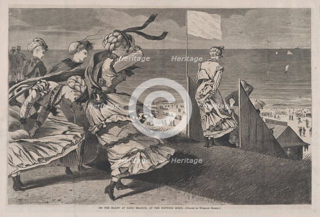 On the Bluff at Long Branch, at the Bathing Hour (Harper's Weekly, Vol. XIV), August 6, 1870. Creator: Unknown.