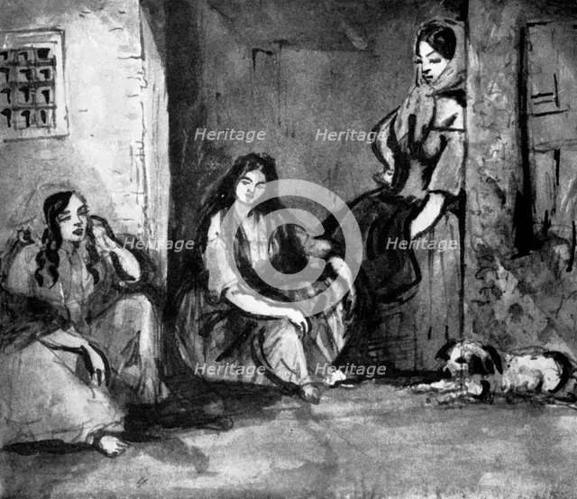 'On the Door-step', 19th century, (1930). Artist: Constantin Guys