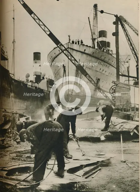 'On the Firth of Forth. Shipbreaking at Bo'ness West Lothian', 1937. Artist: Unknown.