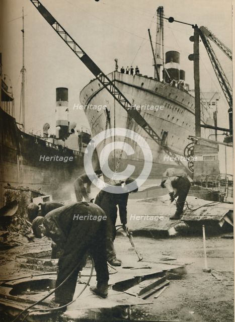 'On the Firth of Forth. Shipbreaking at Bo'ness West Lothian', 1937. Artist: Unknown.