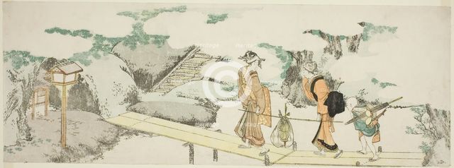 On the footbridge, Japan, n.d. Creator: Hokusai.