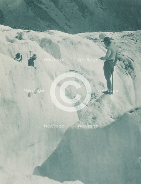On the Hockstetter ice, Tasman Valley. From the album: Record Pictures of New Zealand, 1920s. Creator: Harry Moult.