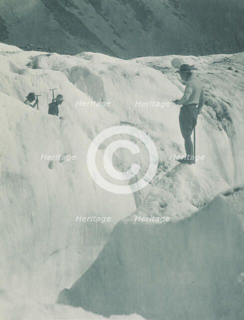 On the Hockstetter ice, Tasman Valley. From the album: Record Pictures of New Zealand, 1920s. Creator: Harry Moult.