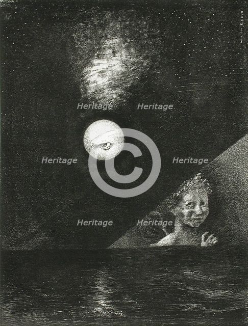On the Horizon, the Angel of Certitude, and in the Dark Sky, a Questioning Glance. Series: For Edgar Artist: Redon, Odilon (1840-1916)