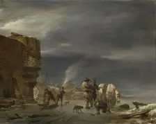 On the Ice near a Town, 1647. Creator: Nicolaes Berchem