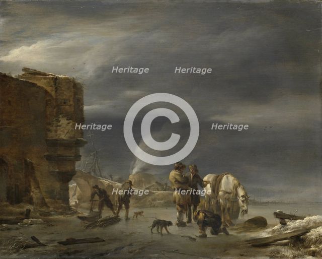 On the Ice near a Town, 1647. Creator: Nicolaes Berchem.