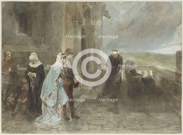 On the lookout, scene from the 12th century, 1880. Creator: Charles Rochussen.