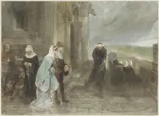 On the lookout, scene from the 12th century, 1880. Creator: Charles Rochussen