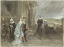 On the lookout, scene from the 12th century, 1880. Creator: Charles Rochussen