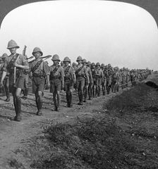 On the long march through torrid heat to Baghdad World War I, c1914-c1917. Artist: Realistic Travels Publishers