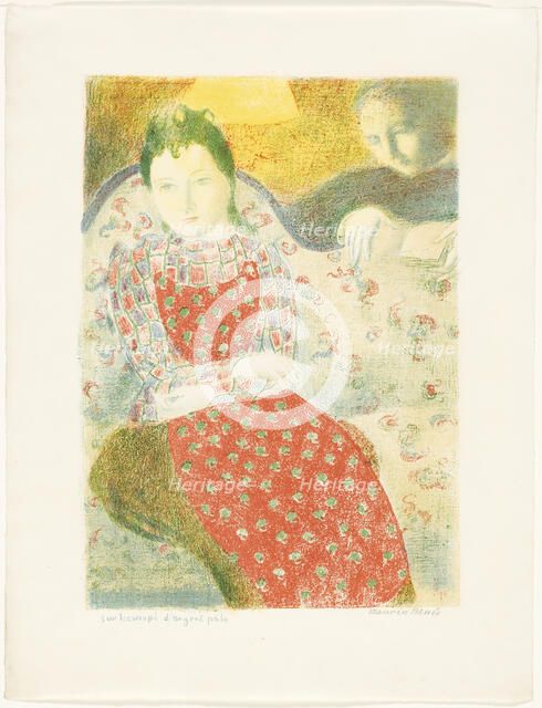 On the Pale Silver Sofa, plate ten from Love, 1898, published 1899. Creator: Maurice Denis.