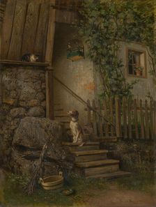 On the Porch (Dog and Cat), 1882. Creator: Eduard Majsch