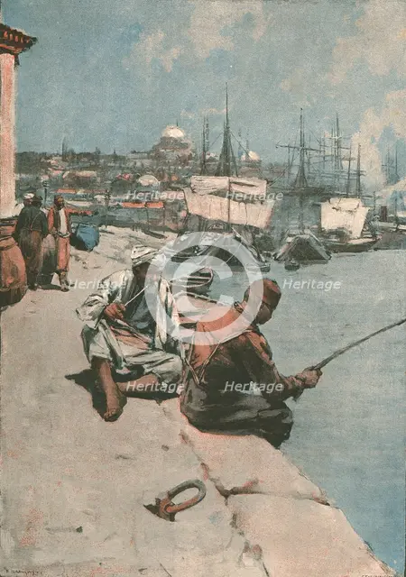 ''"On The Quay, Constantinople -- An Eastern Izaac Walton", after Frank Brangwyn', 1891. Creator: Frank Brangwyn.
