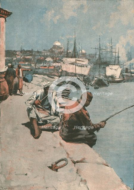 ''"On The Quay, Constantinople -- An Eastern Izaac Walton", after Frank Brangwyn', 1891. Creator: Frank Brangwyn.
