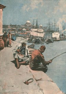 '"On The Quay, Constantinople -- An Eastern Izaac Walton", after Frank Brangwyn 1891. Creator: Frank Brangwyn