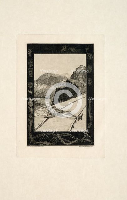 On the Rails, plate eight from On Death, Part I, 1889. Creator: Max Klinger.