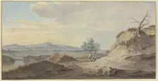 On the right, a sandy slope with a withered tree, at whose base two women and two men... Creator: Gerrit Toorenburgh
