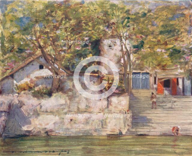 'On the River Steps at Agra', 1905. Artist: Mortimer Luddington Menpes.