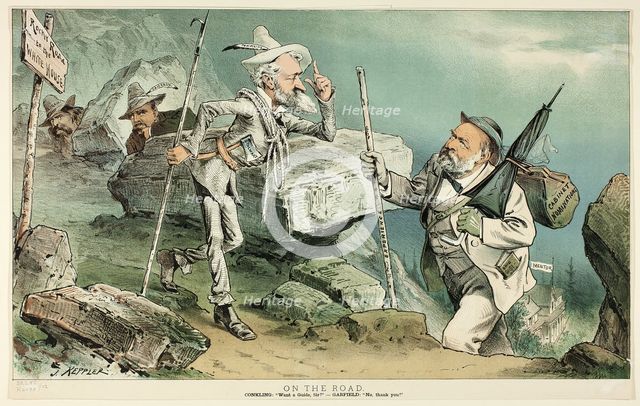 On the Road, from Puck, 1881. Creator: Joseph Keppler.