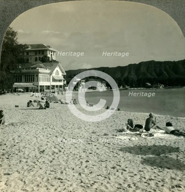 'On the Sands of Waikiki Beach, near Honolulu, Hawaii', c1930s. Creator: Unknown.