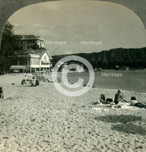 'On the Sands of Waikiki Beach, near Honolulu, Hawaii', c1930s. Creator: Unknown.